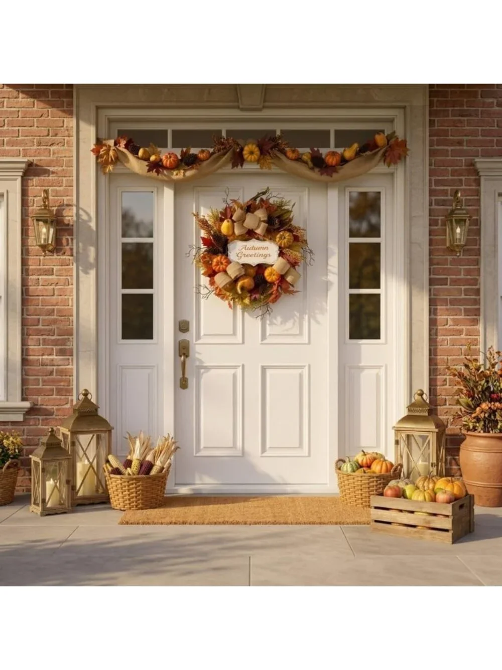 24'' Collapsible Pre-Lit Fall Pumpkin Wreath for Front Door Decor - Autumn Home